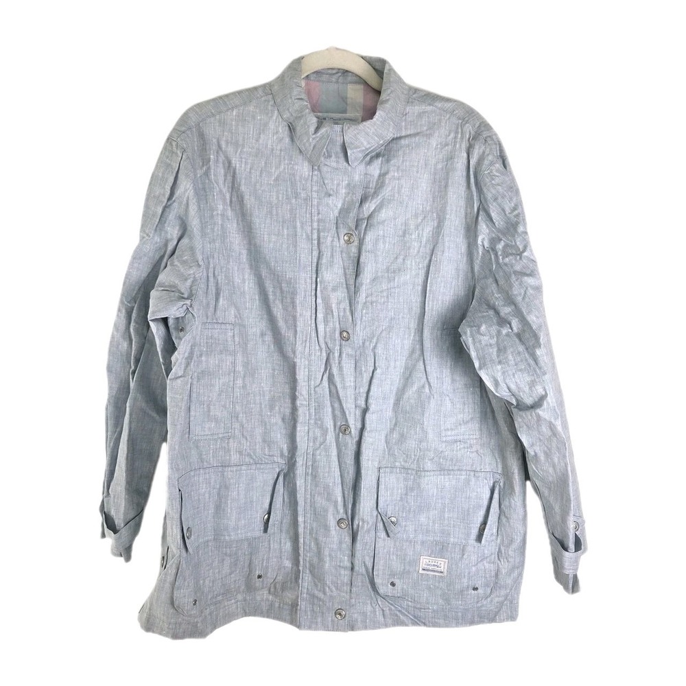 Ralph Lauren LRL Dry Good Oiled Linen Blue Rain Coat‎ Womens Large Marine Supply